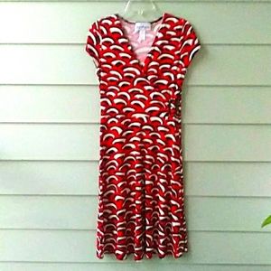 Patchington Women's Red Black White Dress Fit & Flare Cap Slve SZ Medium M